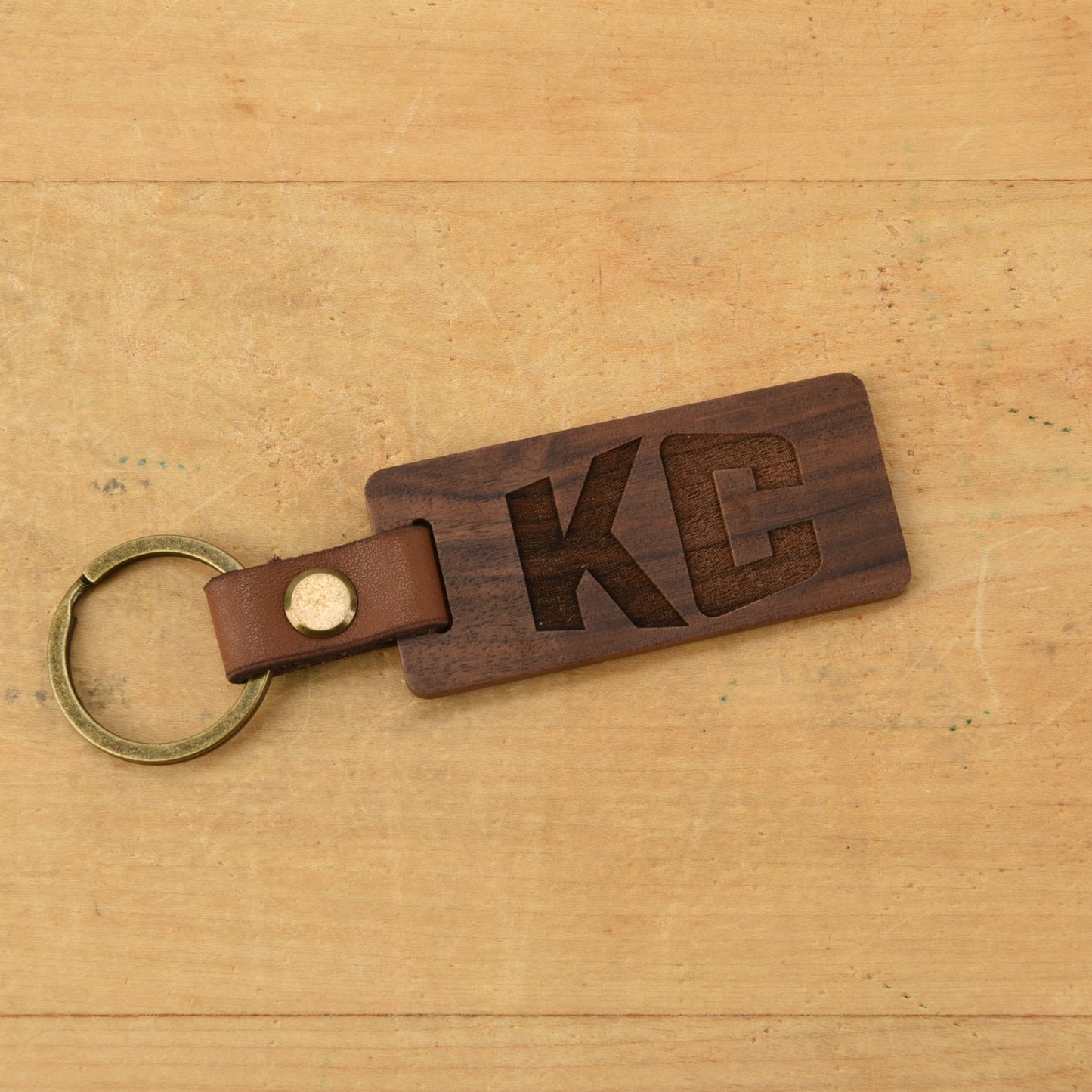 Kansas Wood/Leather Keychain