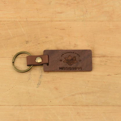 Mississippi Wood/Leather Keychain