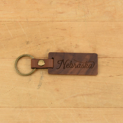 Nebraska Wood/Leather Keychain