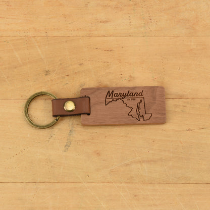 Maryland Wood/Leather Keychain