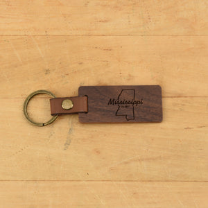 Mississippi Wood/Leather Keychain