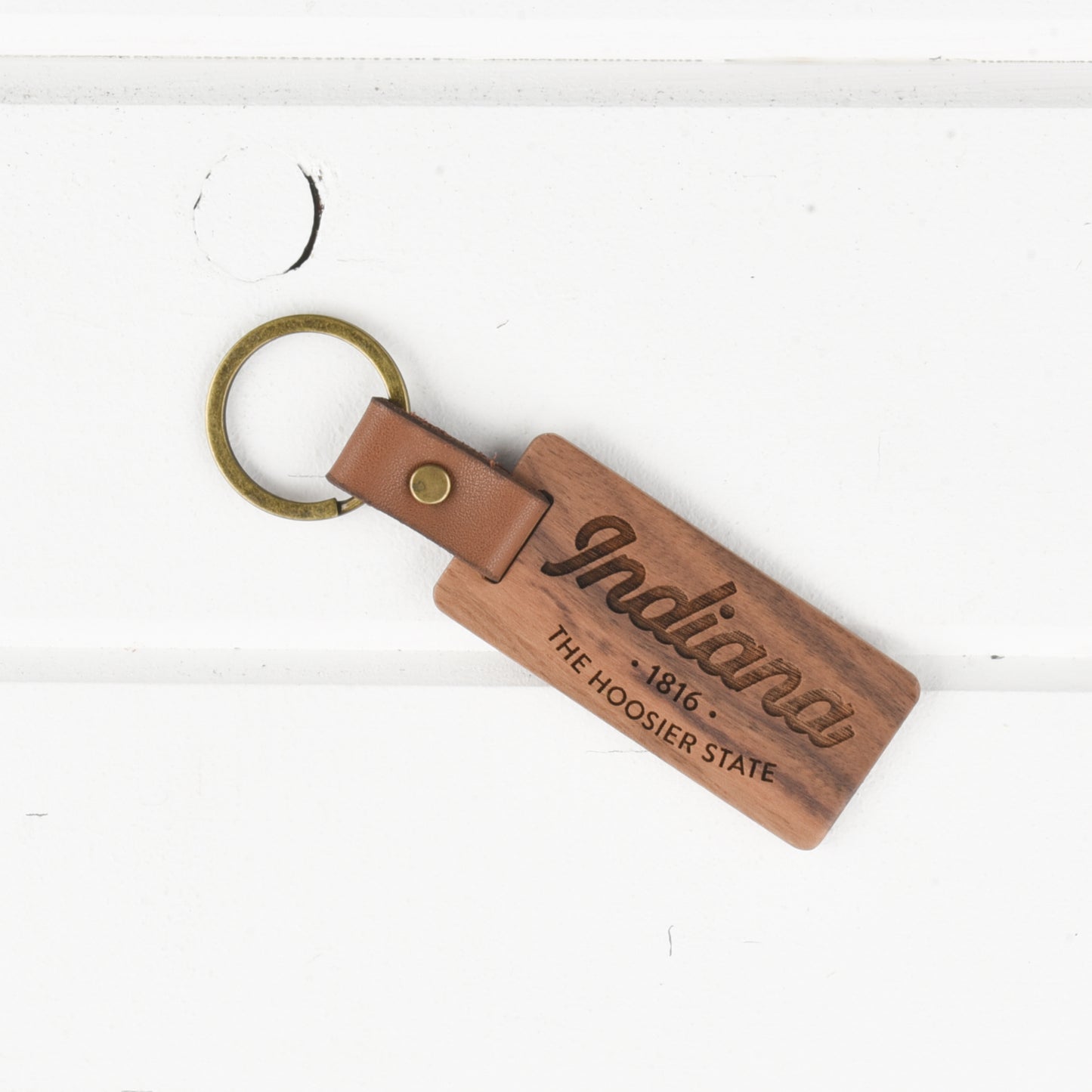 Indiana Wood/Leather Keychain