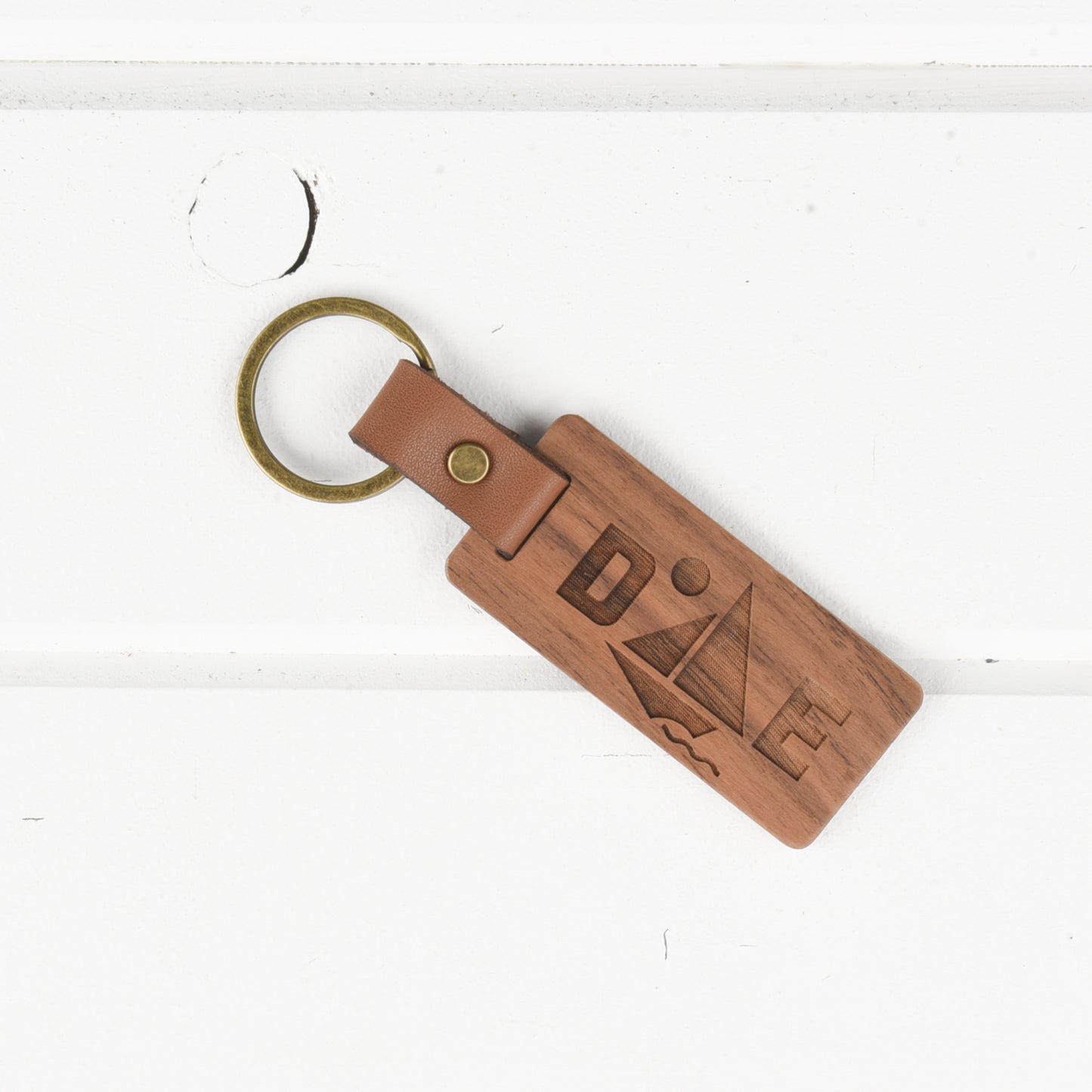 Delaware Wood/Leather Keychain