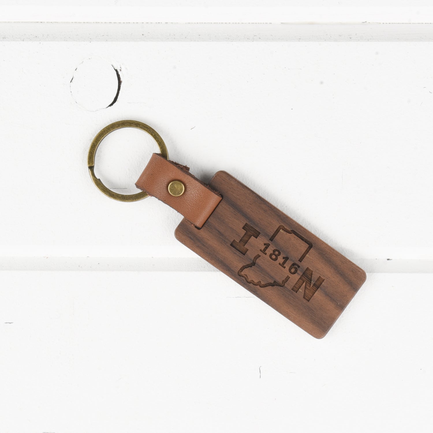 Indiana State Keychain Indiana Wood/Leather Keychain – Classic State