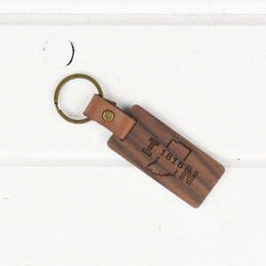 Indiana Wood/Leather Keychain