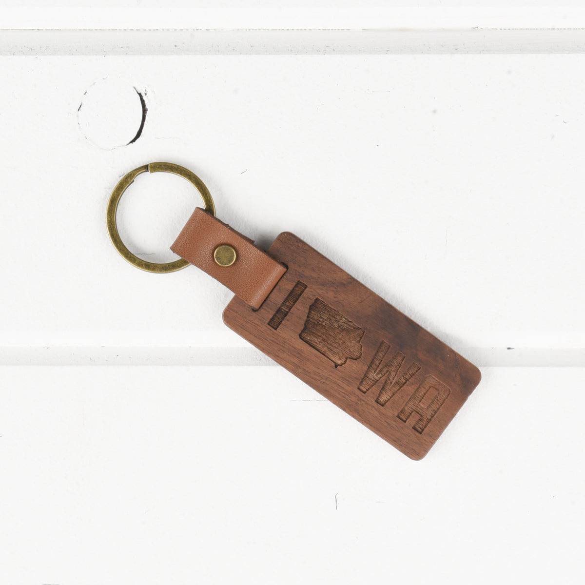 Iowa Keychain Iowa Wood/Leather Keychain – Classic State
