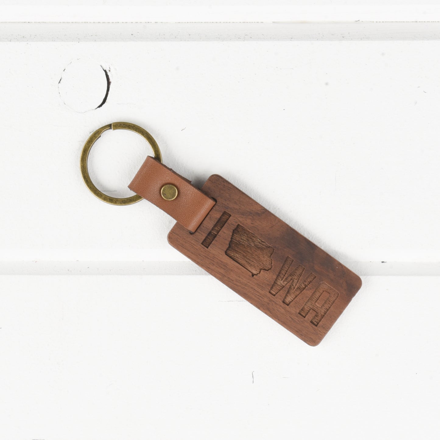 Iowa Wood/Leather Keychain