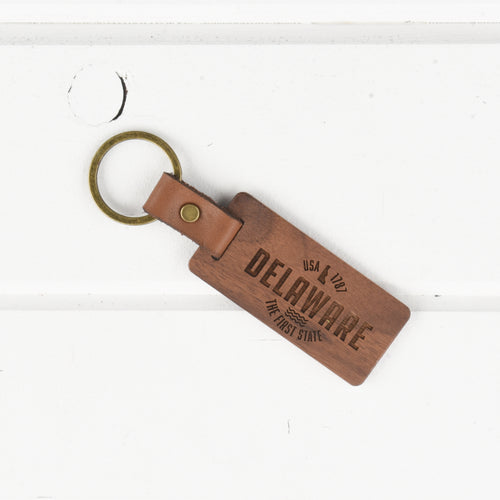 Delaware Wood/Leather Keychain