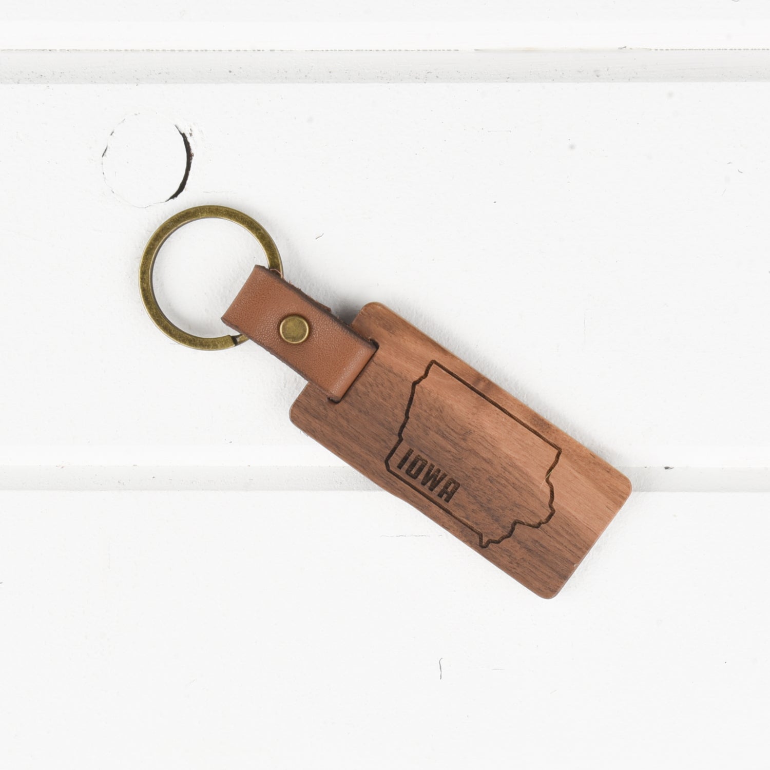 Iowa Keychain Iowa Wood/Leather Keychain – Classic State