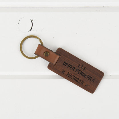 Michigan Wood/Leather Keychain