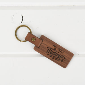 Michigan Wood/Leather Keychain