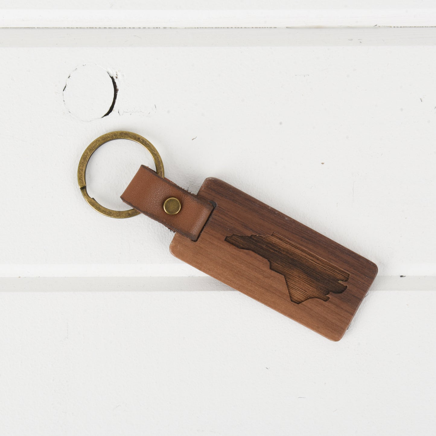 North Carolina Wood/Leather Keychain