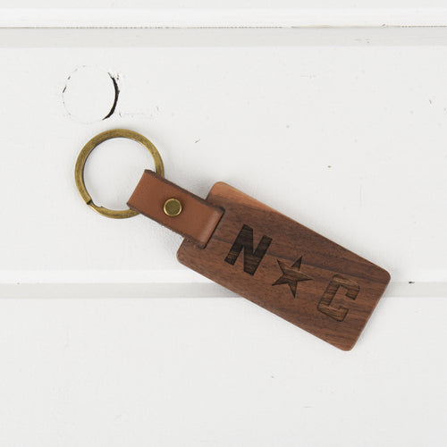 North Carolina Wood/Leather Keychain