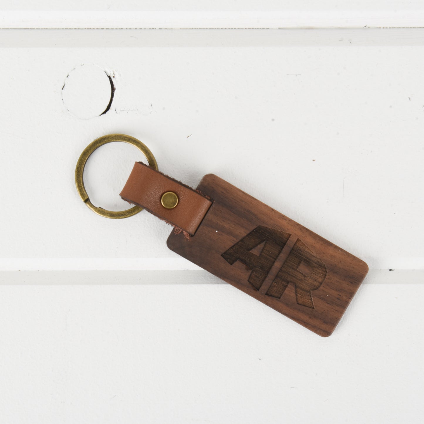 Arkansas Wood/Leather Keychain