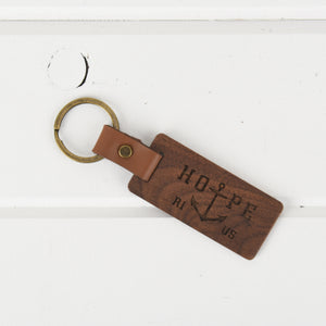 Rhode Island Wood/Leather Keychain