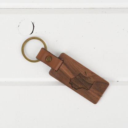 Wisconsin Wood/Leather Keychain