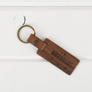 Arkansas Wood/Leather Keychain