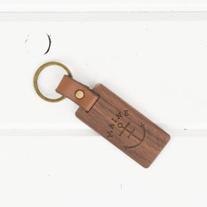 Maine Wood/Leather Keychain