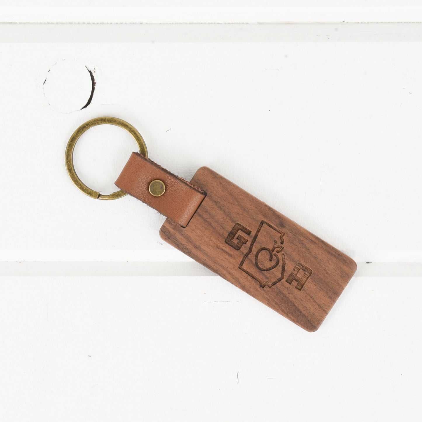 Georgia Wood/Leather Keychain