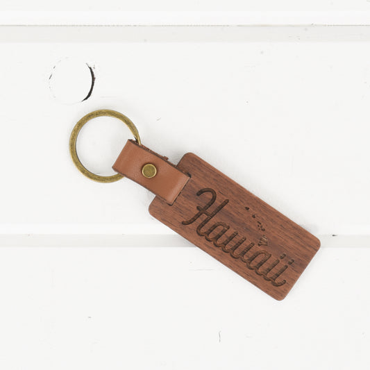 Hawaii Wood/Leather Keychain