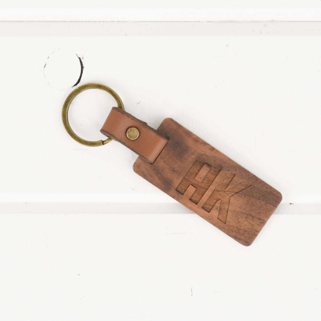 Alaska Wood/Leather Keychain