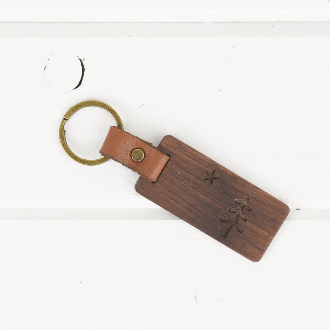 Maine Wood/Leather Keychain