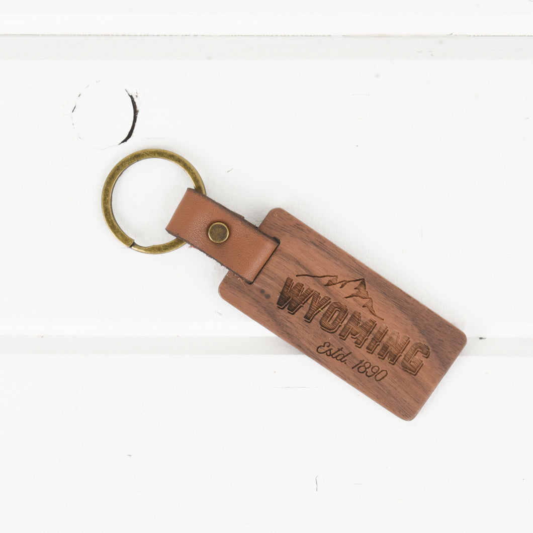 Wyoming Wood/Leather Keychain