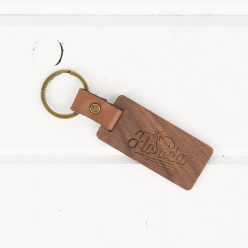 Florida Wood/Leather Keychain