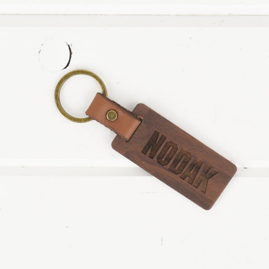 North Dakota Wood/Leather Keychain