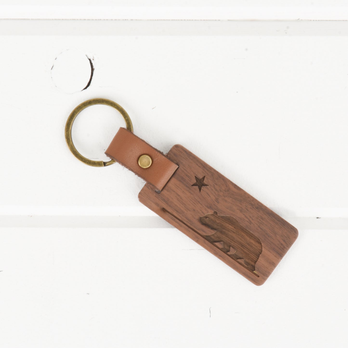 California Wood/Leather Keychain