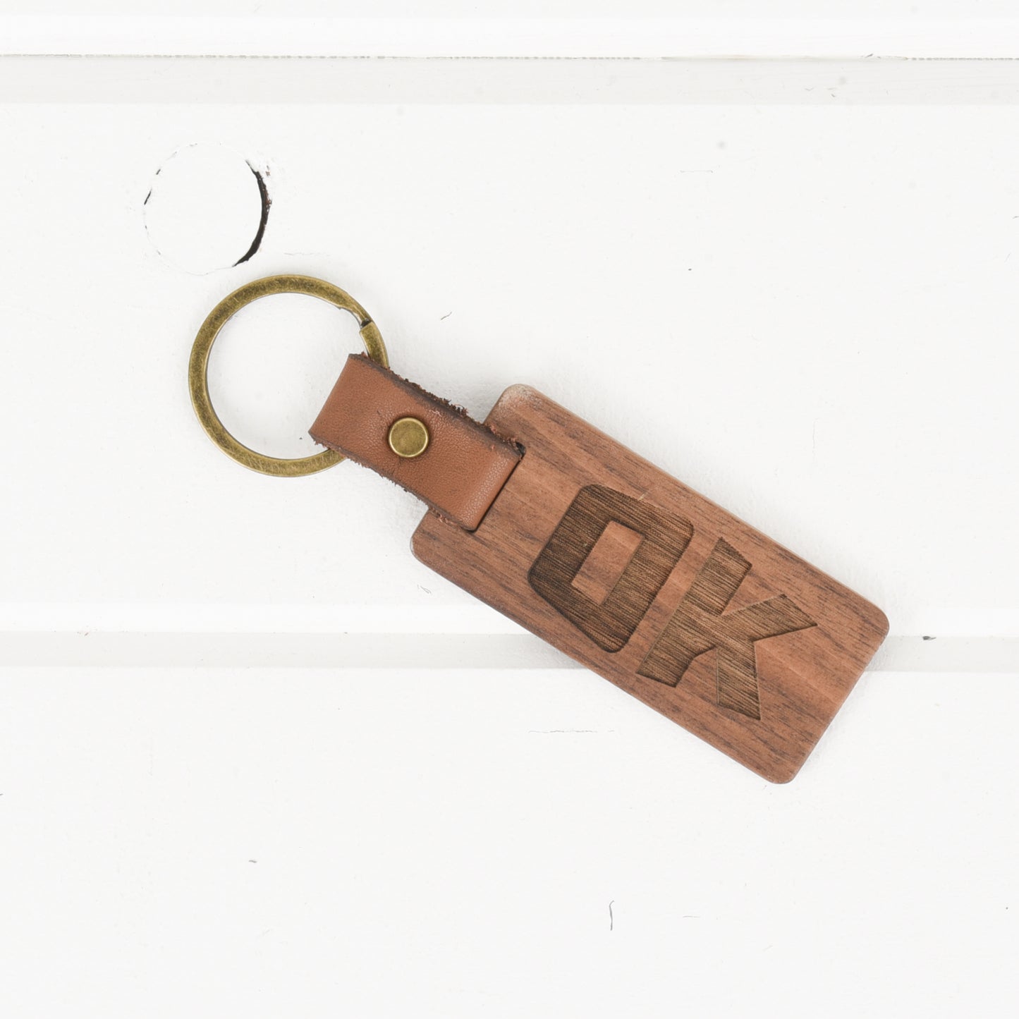 Oklahoma Wood/Leather Keychain