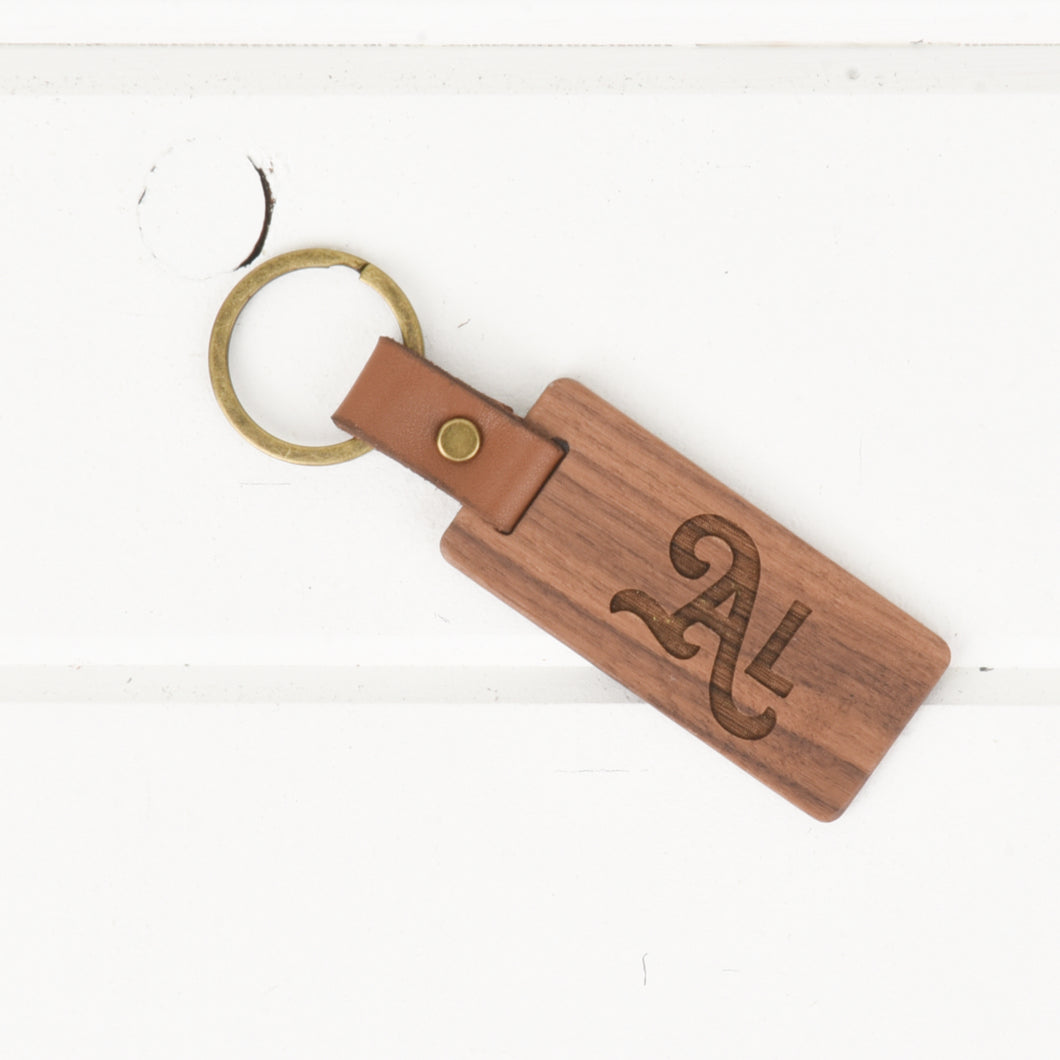 Alabama Wood/Leather Keychain