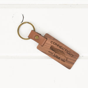 Connecticut Wood/Leather Keychain
