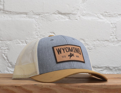 Wyoming Cowboy Leather Patch Snapback