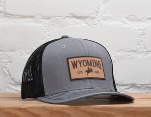 Wyoming Cowboy Leather Patch Snapback