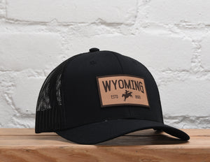 Wyoming Cowboy Leather Patch Snapback