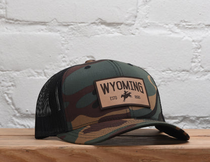 Wyoming Cowboy Leather Patch Snapback