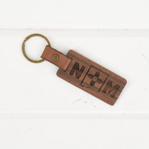 New Mexico Wood/Leather Keychain