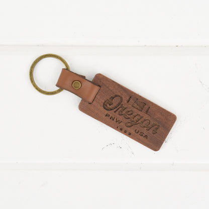 Oregon Wood/Leather Keychain