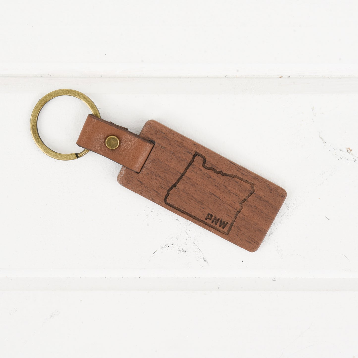 Oregon Wood/Leather Keychain