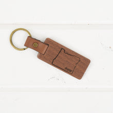Load image into Gallery viewer, Oregon Wood/Leather Keychain