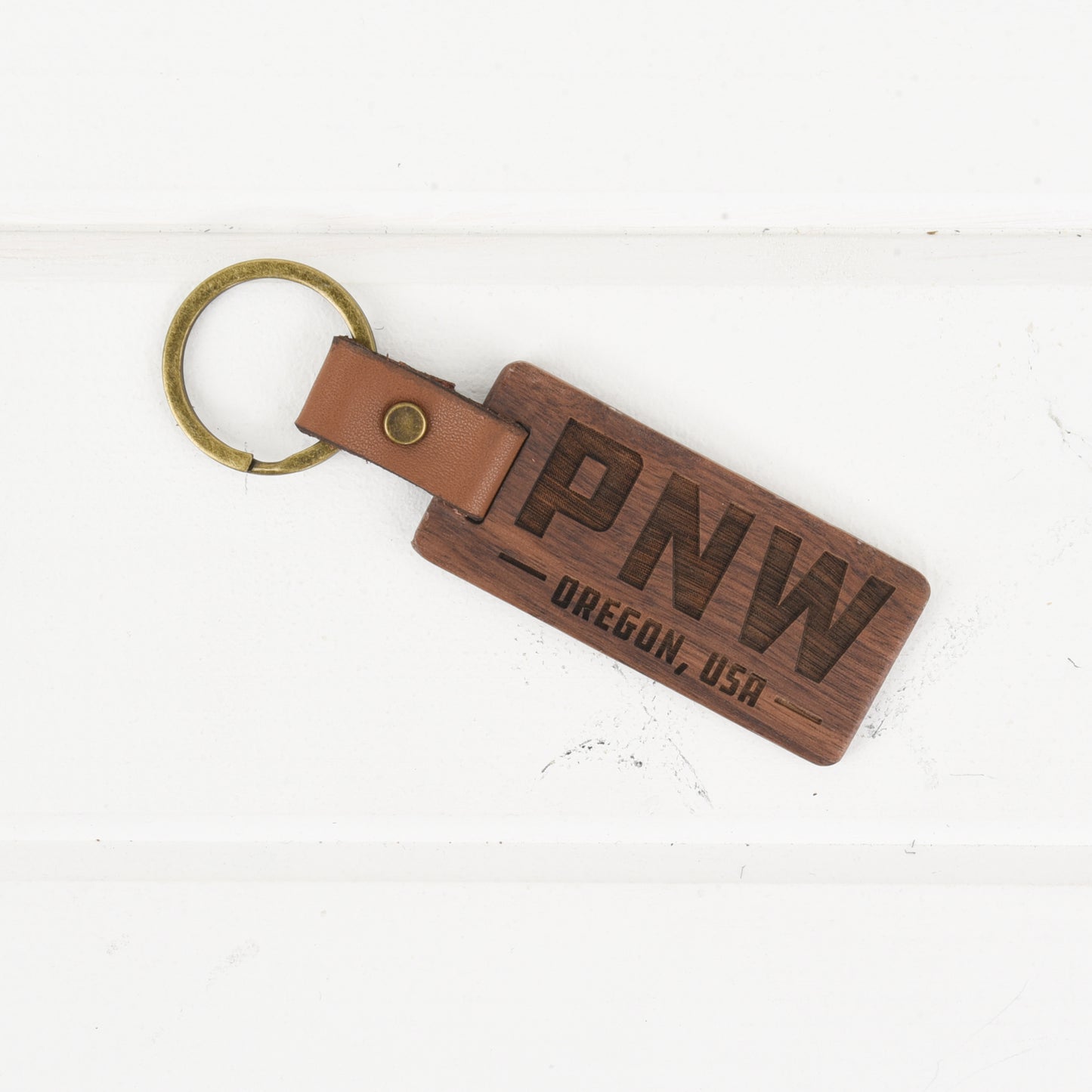 Oregon Wood/Leather Keychain